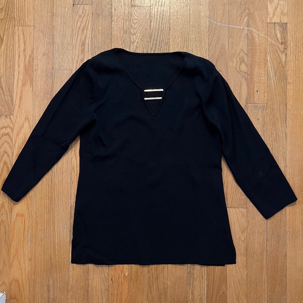 Vintage Black V-Neck with Brass Detail